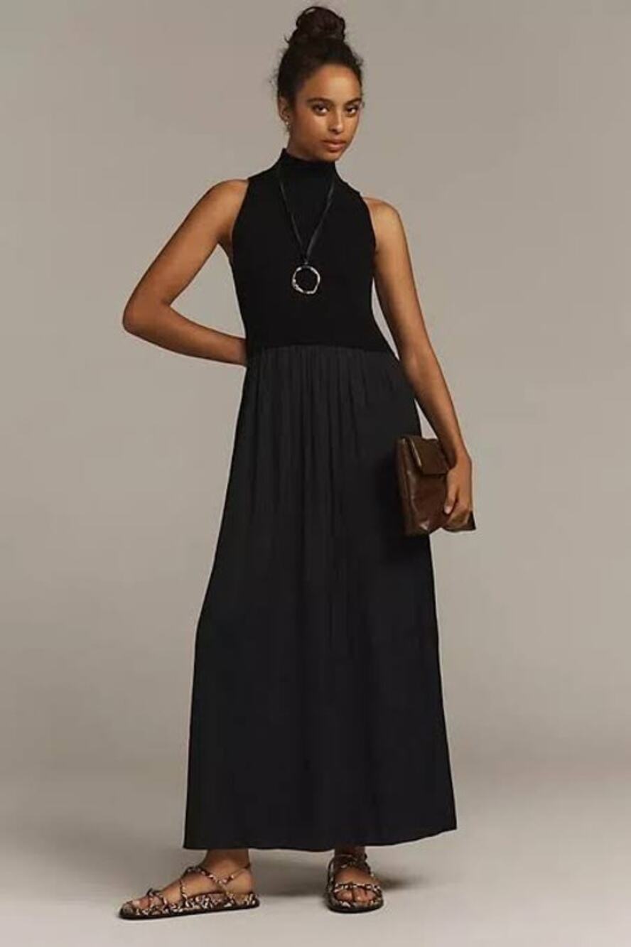 NWT Anthropologie Minimalist The Thea Twofer Maxi Dress Black Chic Womens Large